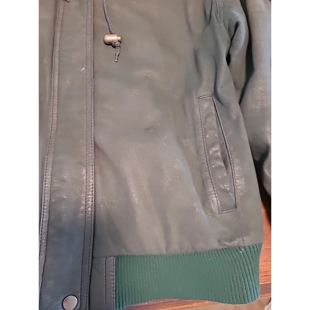 VTG Donna Pelle Men Large Green Genuine Leather Bomber Jacket Pockets Zipper